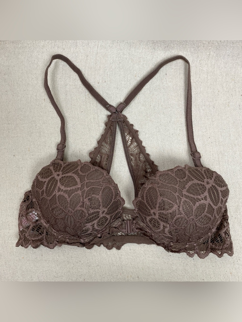 PINK Victoria's Secret Date Racerback Push Up Bra Floral Lace 32B Front Clasp